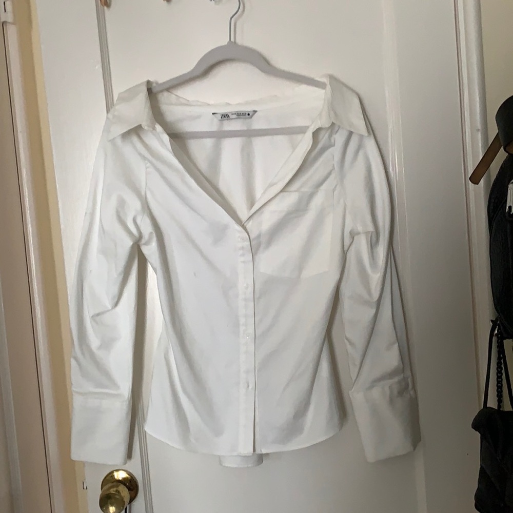 Zara poplin collared long sleeve button up top